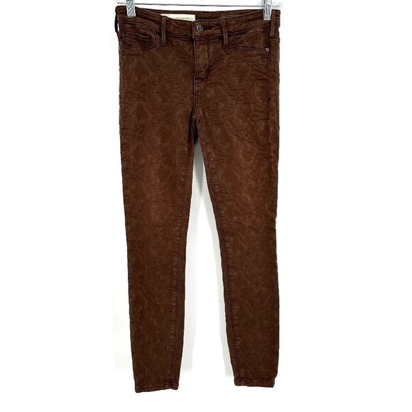 ANTHROPOLOGIE Pilcro Serif Brown Floral Jacquard Skinny Jeans Pants Size  26 - Picture 1 of 8